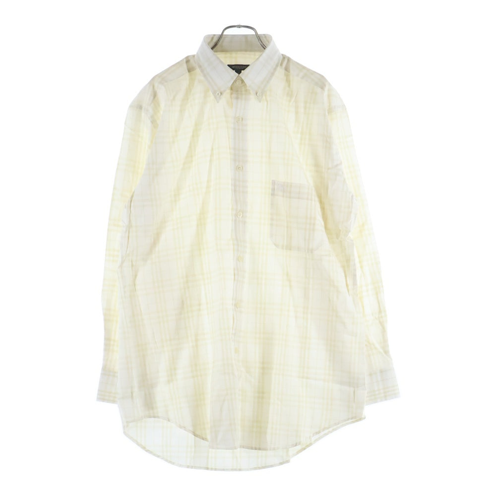 BURBERRY(バーバリー) エンブロイダリー ロゴ ノヴァチェック ボタンダウン 長袖 シャツ ホワイト/イエロー
