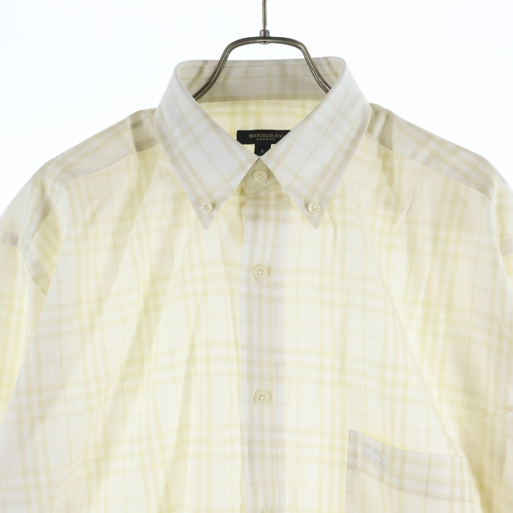 BURBERRY(バーバリー) エンブロイダリー ロゴ ノヴァチェック ボタンダウン 長袖 シャツ ホワイト/イエロー