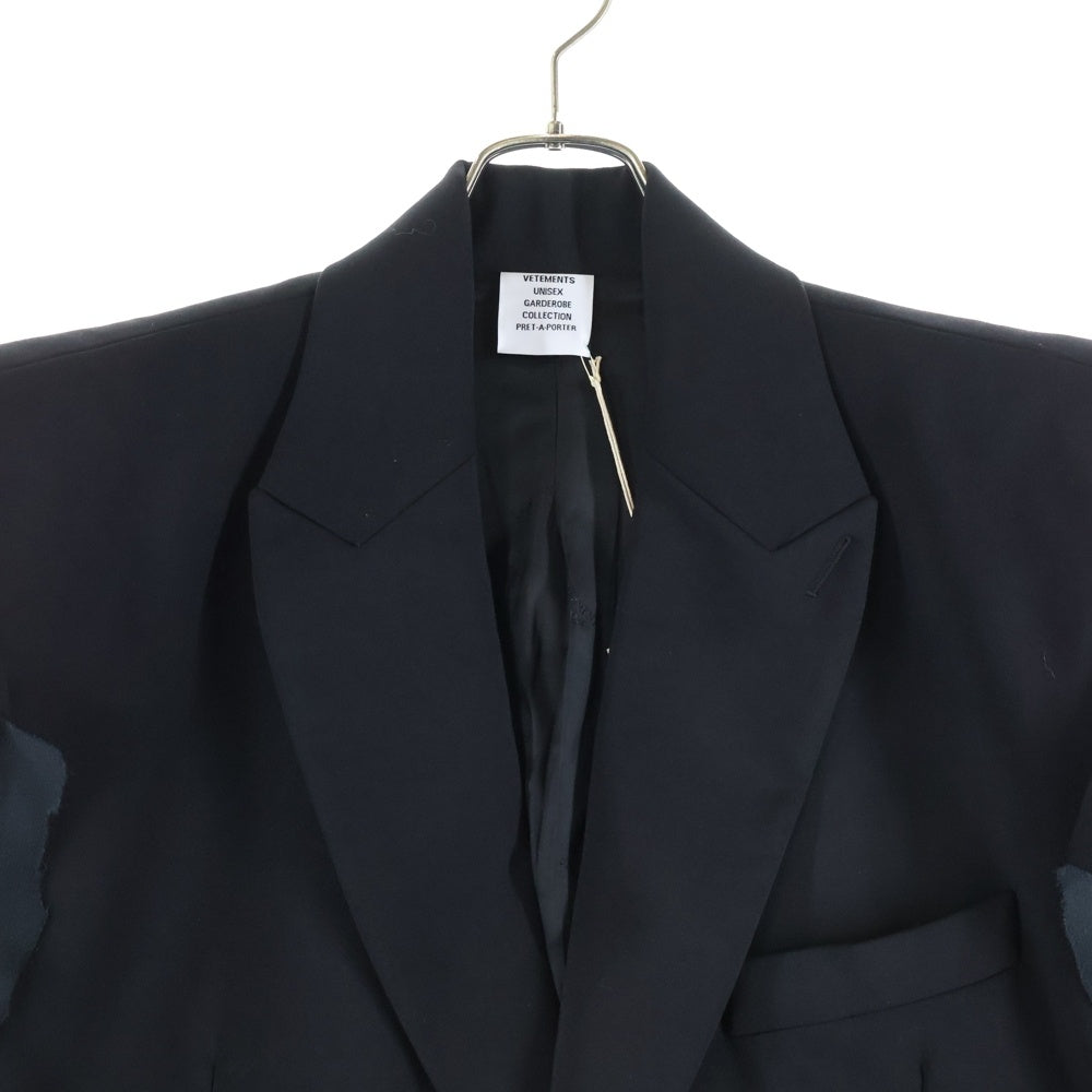 VETEMENTS(ヴェトモン) スリーブクラッシュデザイン ロング テーラードベスト ブラック UA65JA705B