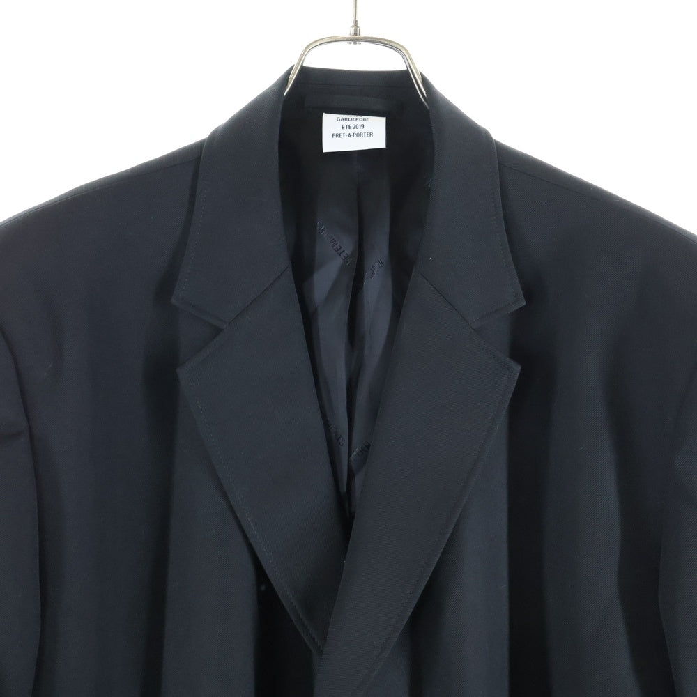 VETEMENTS(ヴェトモン) 19SS 変形デザイン コットンポリ スーパーロング チェスターコート ブラック USS192005