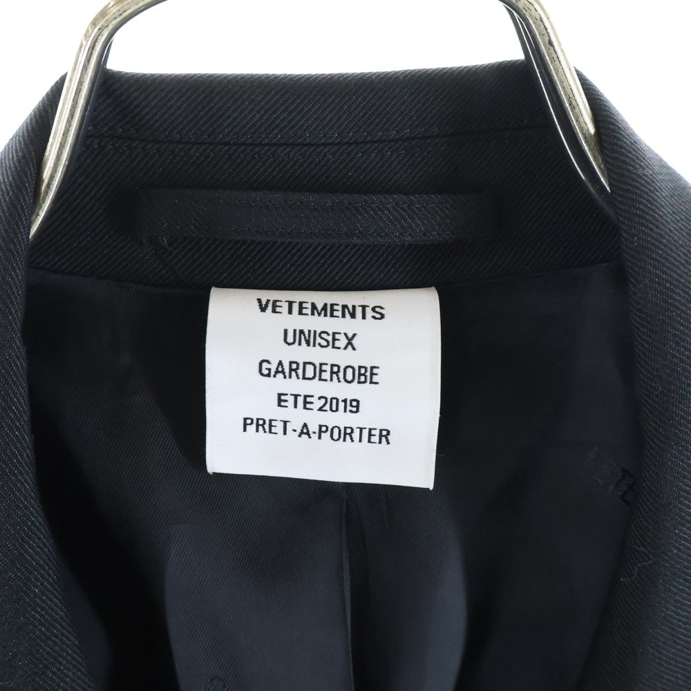 VETEMENTS(ヴェトモン) 19SS 変形デザイン コットンポリ スーパーロング チェスターコート ブラック USS192005