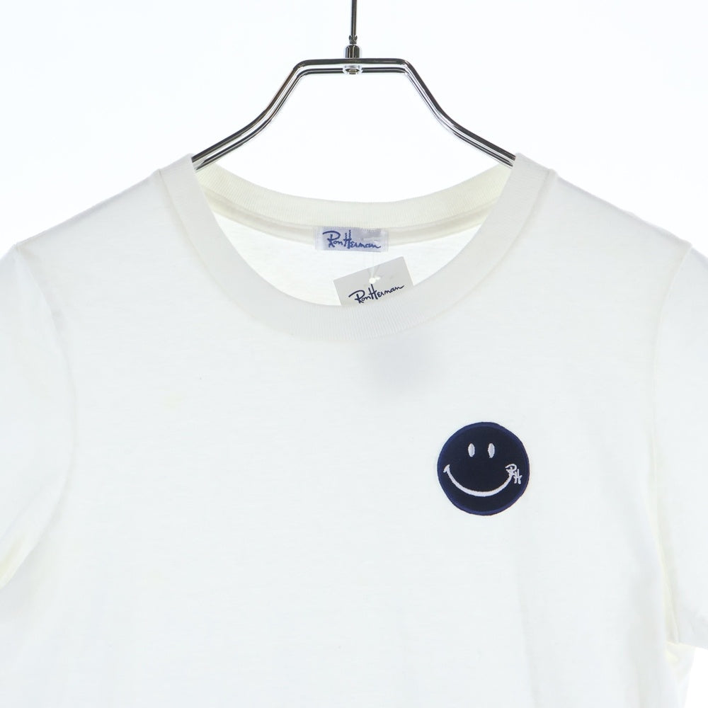 RON HERMAN(ロンハーマン) HAPPY FACE TEE ハッピーフェイスワッペン付き クルーネック カットソー 半袖Tシャツ ホワイト