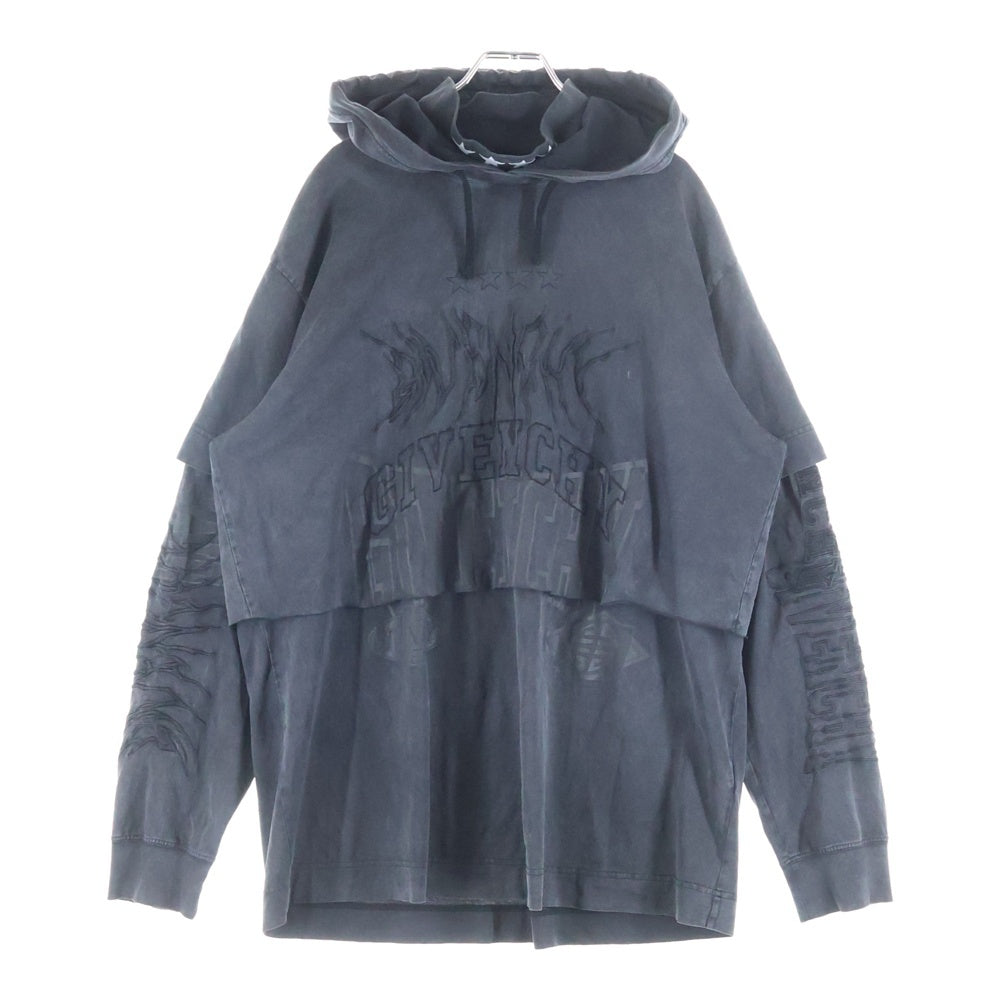 GIVENCHY(ジバンシィ) Overlapped Embroidered Tee オーバーラップエンブロイダリー レイヤード フーデッドTシャツ 長袖カットソー ブラック