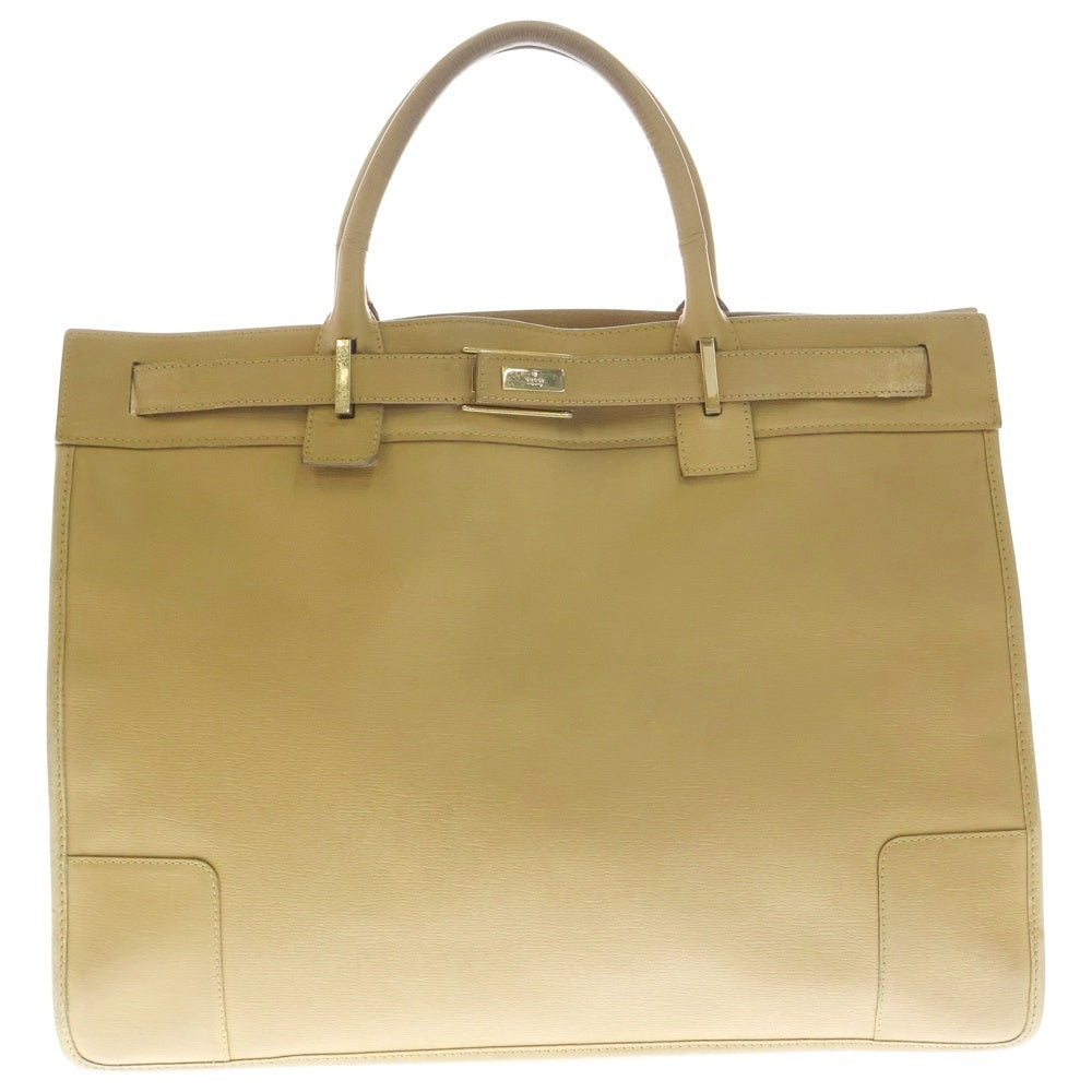 GUCCI(グッチ) ゴールド金具 レザー ビジネス ハンド トートバッグ ベージュ 28711