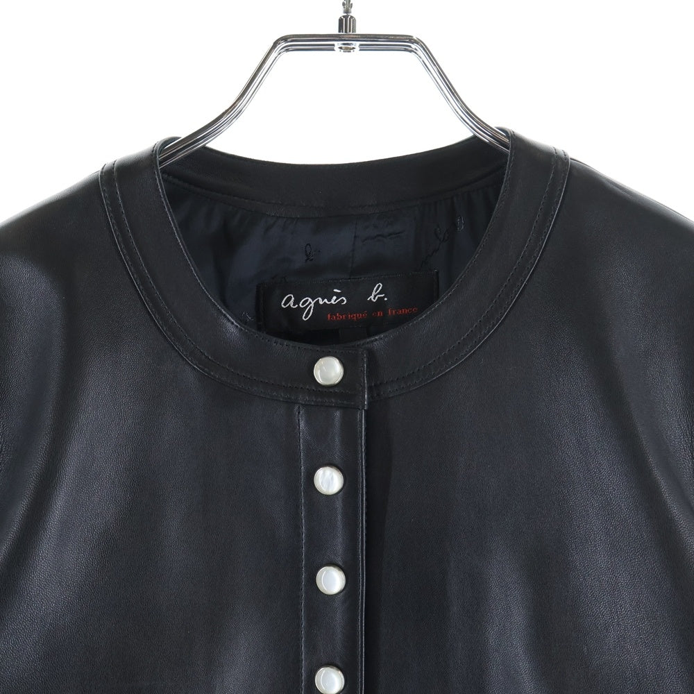 agnes b.(アニエスベー) ラムレザー ノーカラー ラインストーン レザージャケット ブラック レディース X101CU32