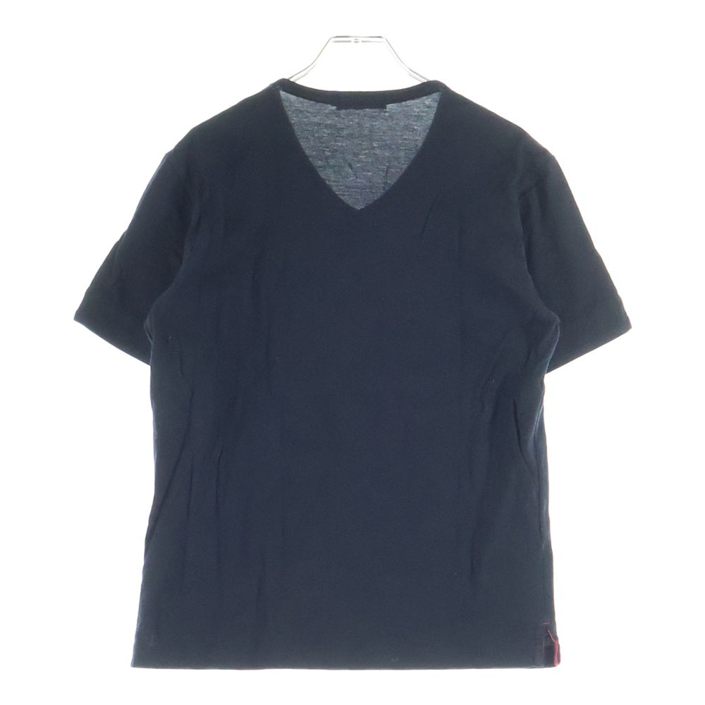 BURBERRY BLACK LABEL(バーバリー ブラックレーベル) ロゴ刺繍 Vネック半袖カットソー リブ裏チェック柄 ブラック