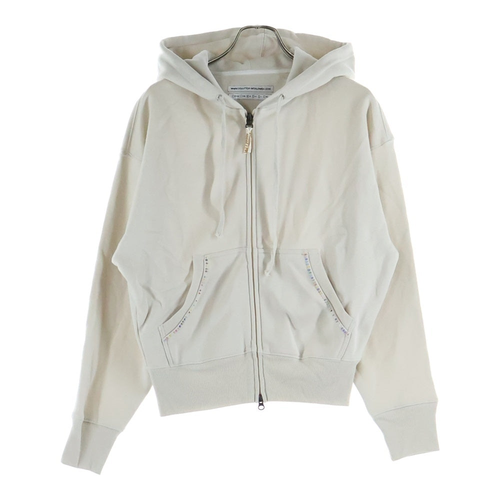 SCULPTOR(スカルプター) Beaded Saint Hoodie Zip-Up Dirty ビーデッド セイント フーディー ジップアップ スウェット パーカー ホワイト CS24A121FLWHS