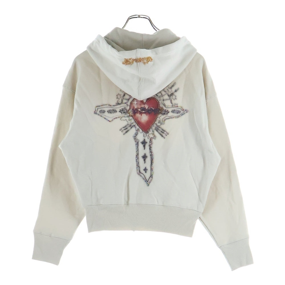 SCULPTOR(スカルプター) Beaded Saint Hoodie Zip-Up Dirty ビーデッド セイント フーディー ジップアップ スウェット パーカー ホワイト CS24A121FLWHS
