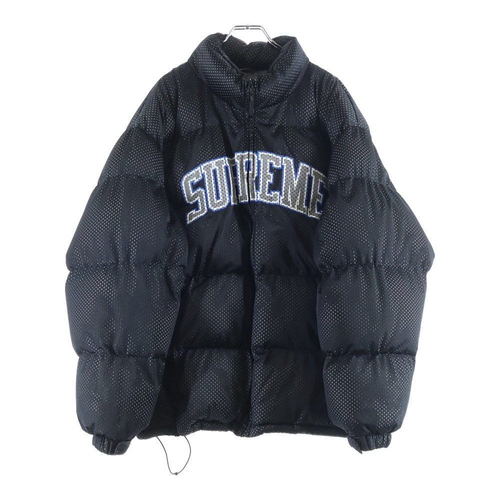 SUPREME(シュプリーム) 23SS Mesh Jersey Puffer Jacket メッシュジャージ ロゴデザイン パファージャケット ブラック