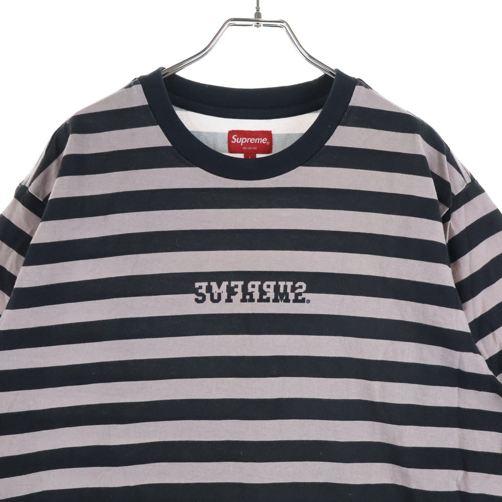 SUPREME(シュプリーム) 22SS Reverse Stripe S/S Top リバース ストライプ クルーネック半袖Tシャツ カットソー ピンク/ブラック
