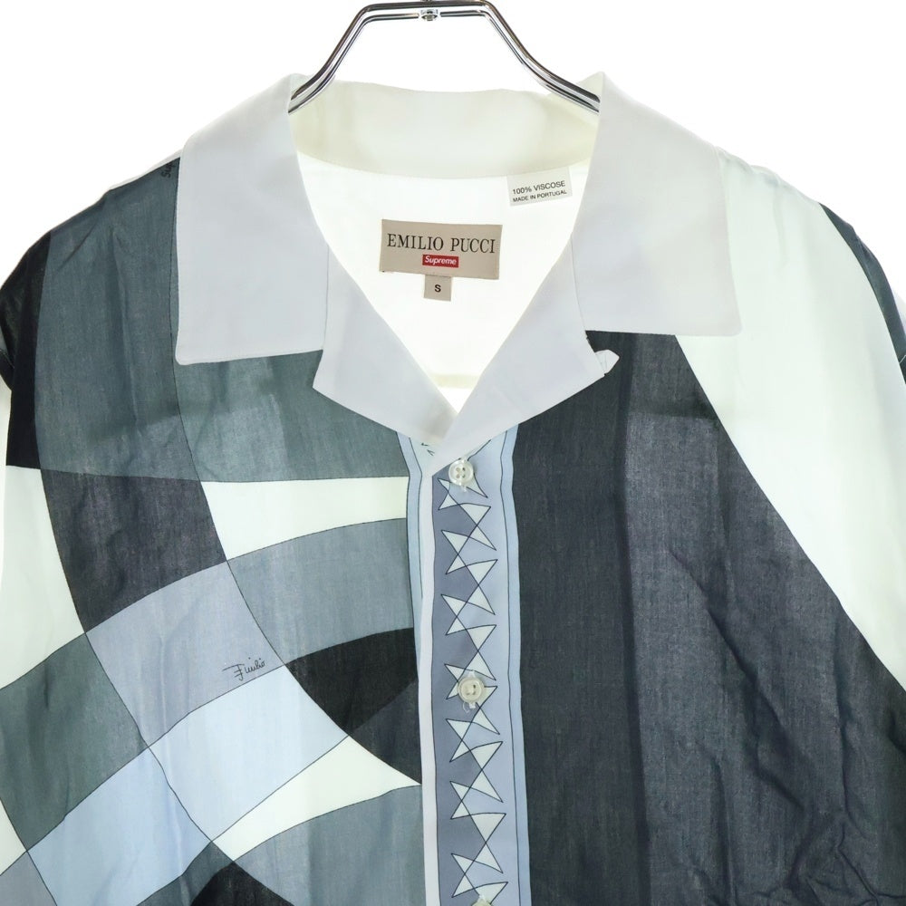 SUPREME(シュプリーム) 21SS ×EMILIO PUCCI S.S Shirt エミリオ プッチ 総柄 半袖オープンカラーシャツ ホワイト/ネイビー 9JRJ05