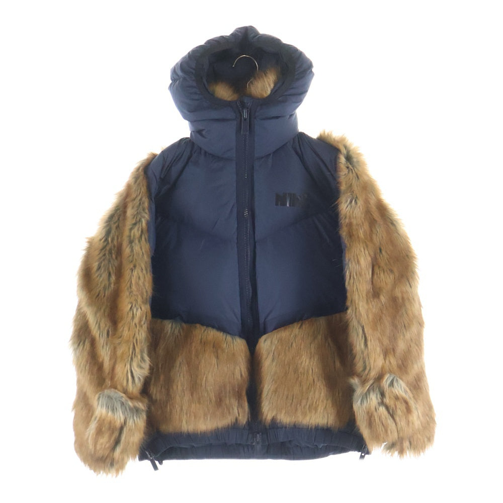 NIKE(ナイキ) ×Sacai 20AW W NRG Rh PARKA エコファー ドッキングデザイン フーデッド ジップアップ ダウンジャケット ネイビー CT3267-475