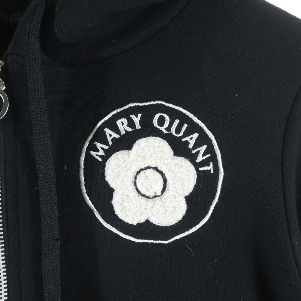 MARY QUANT(マリークワント) 胸エンブロイダリーデザイン ダブルポケット ハーフジップ フーデッド スウェット パーカー ブラック 264-404667-010-3