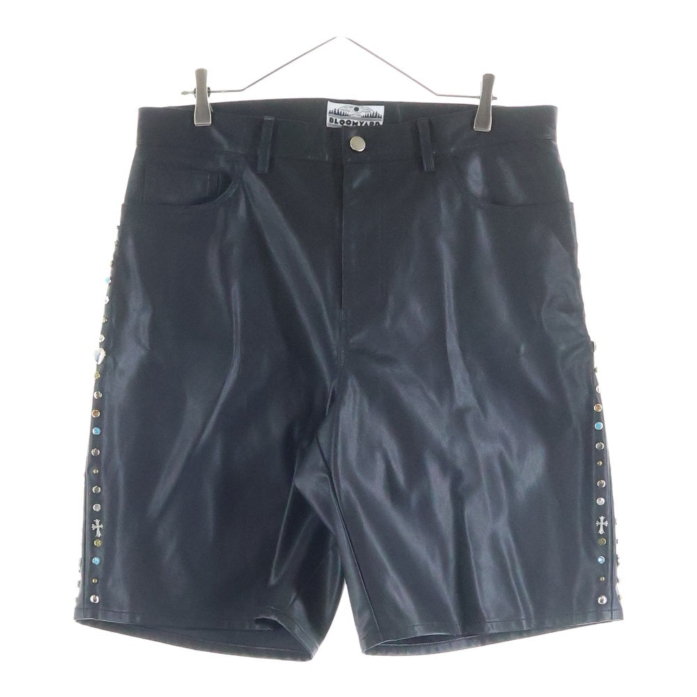 NO BRAND(ノーブランド) BLOOMYARD ブルームヤード MULTI STUDS V LEATHER SHORTS マルチ スタッズ ブイ レザーショーツ ハーフパンツ ブラック BY251-008