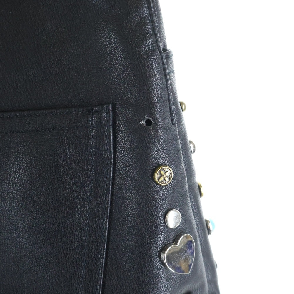 NO BRAND(ノーブランド) BLOOMYARD ブルームヤード MULTI STUDS V LEATHER SHORTS マルチ スタッズ ブイ レザーショーツ ハーフパンツ ブラック BY251-008