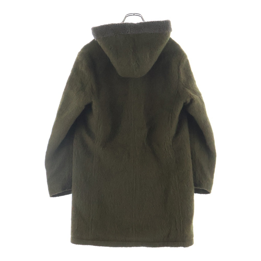 LOUNGE LIZARD(ラウンジリザード) ウール混 ボアフーデッド ダッフルコート カーキ