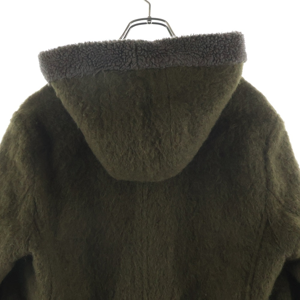 LOUNGE LIZARD(ラウンジリザード) ウール混 ボアフーデッド ダッフルコート カーキ