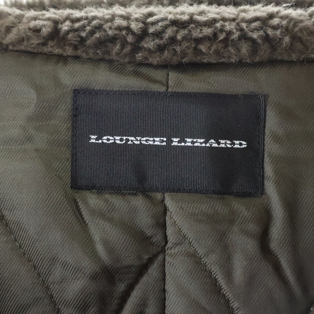 LOUNGE LIZARD(ラウンジリザード) ウール混 ボアフーデッド ダッフルコート カーキ