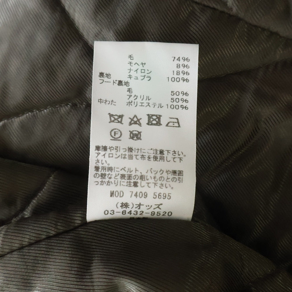 LOUNGE LIZARD(ラウンジリザード) ウール混 ボアフーデッド ダッフルコート カーキ