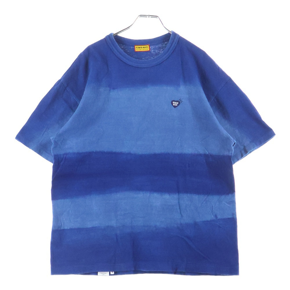 HUMAN MADE(ヒューマンメイド) 25SS INDIGO DYED STRIPED T-SHIRT インディゴ ダイド ストライプド クルーネック半袖Tシャツ カットソー ブルー