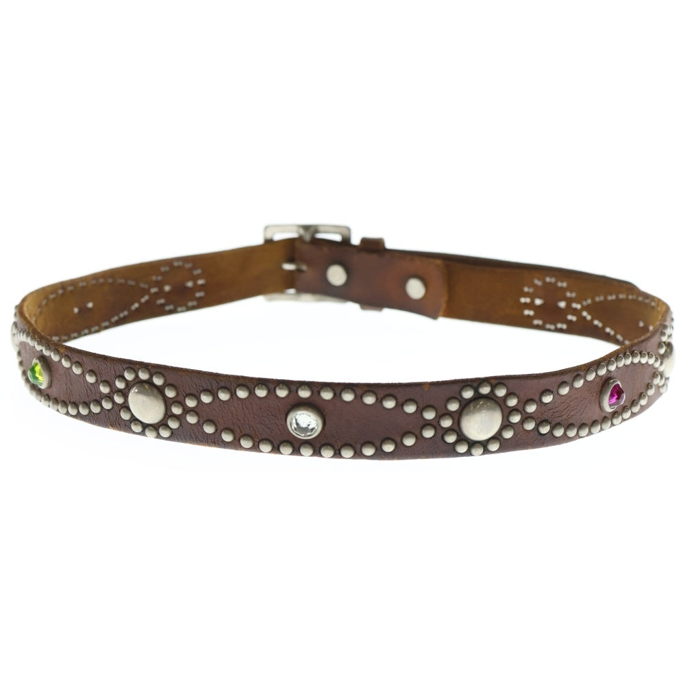 WOLF'S HEAD(ウルフズヘッド) マルチカラーストーン レザー スタッズベルト ブラウン レディース