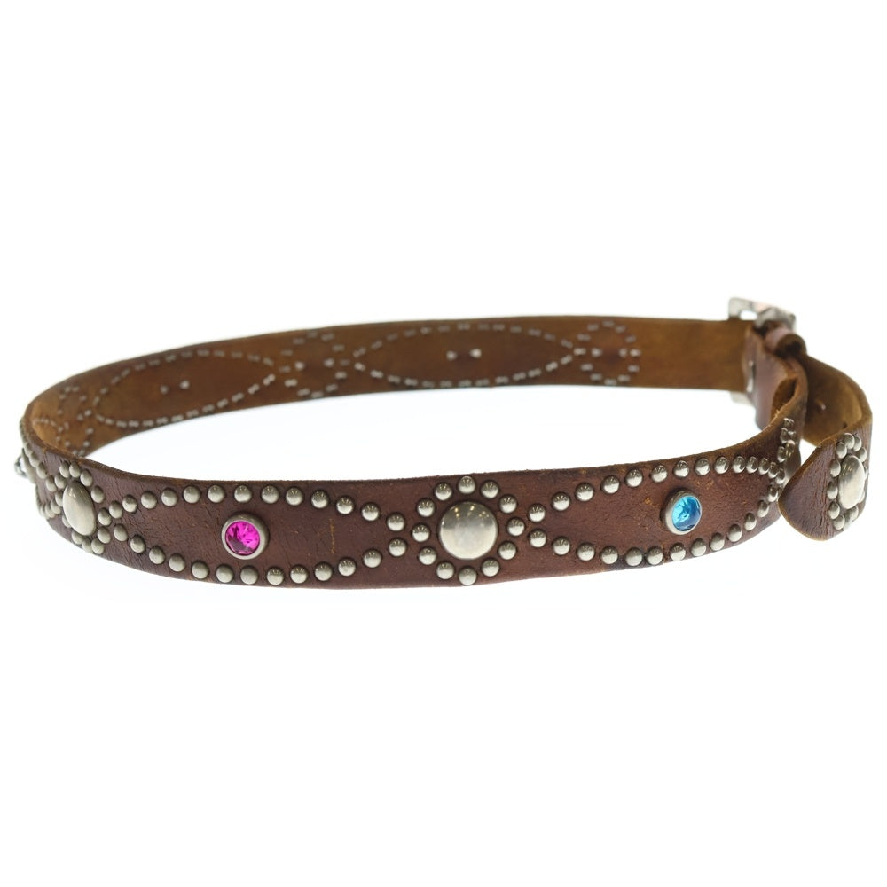 WOLF'S HEAD(ウルフズヘッド) マルチカラーストーン レザー スタッズベルト ブラウン レディース