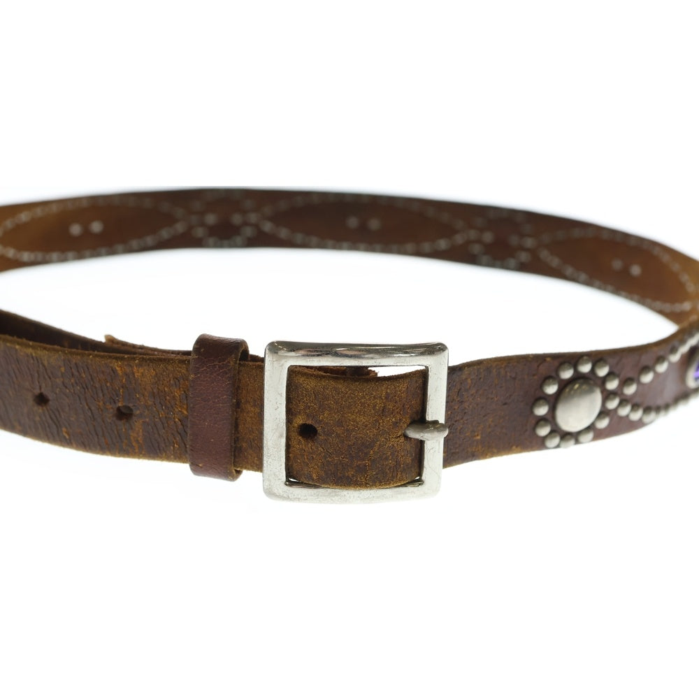 WOLF'S HEAD(ウルフズヘッド) マルチカラーストーン レザー スタッズベルト ブラウン レディース