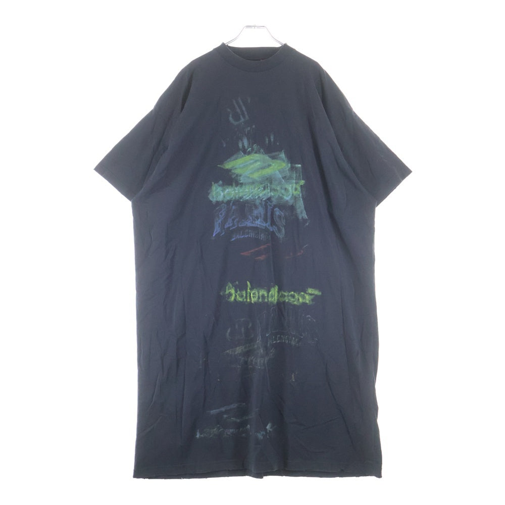 BALENCIAGA(バレンシアガ) PAINTED Tshirt Dress ペインテッド 半袖Tシャツ ドレス カットソー ワンピース ブラック 777750 TSVB4