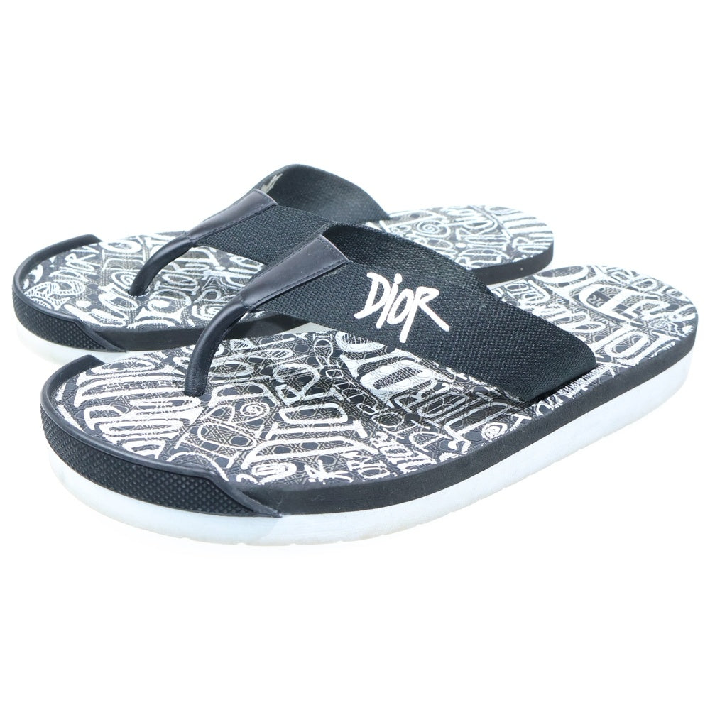 DIOR(ディオール) Shawn Stussy Embroidery Flip Flops ショーンステューシー エンブロイダリー フリップフラップス ビーチサンダル ブラック