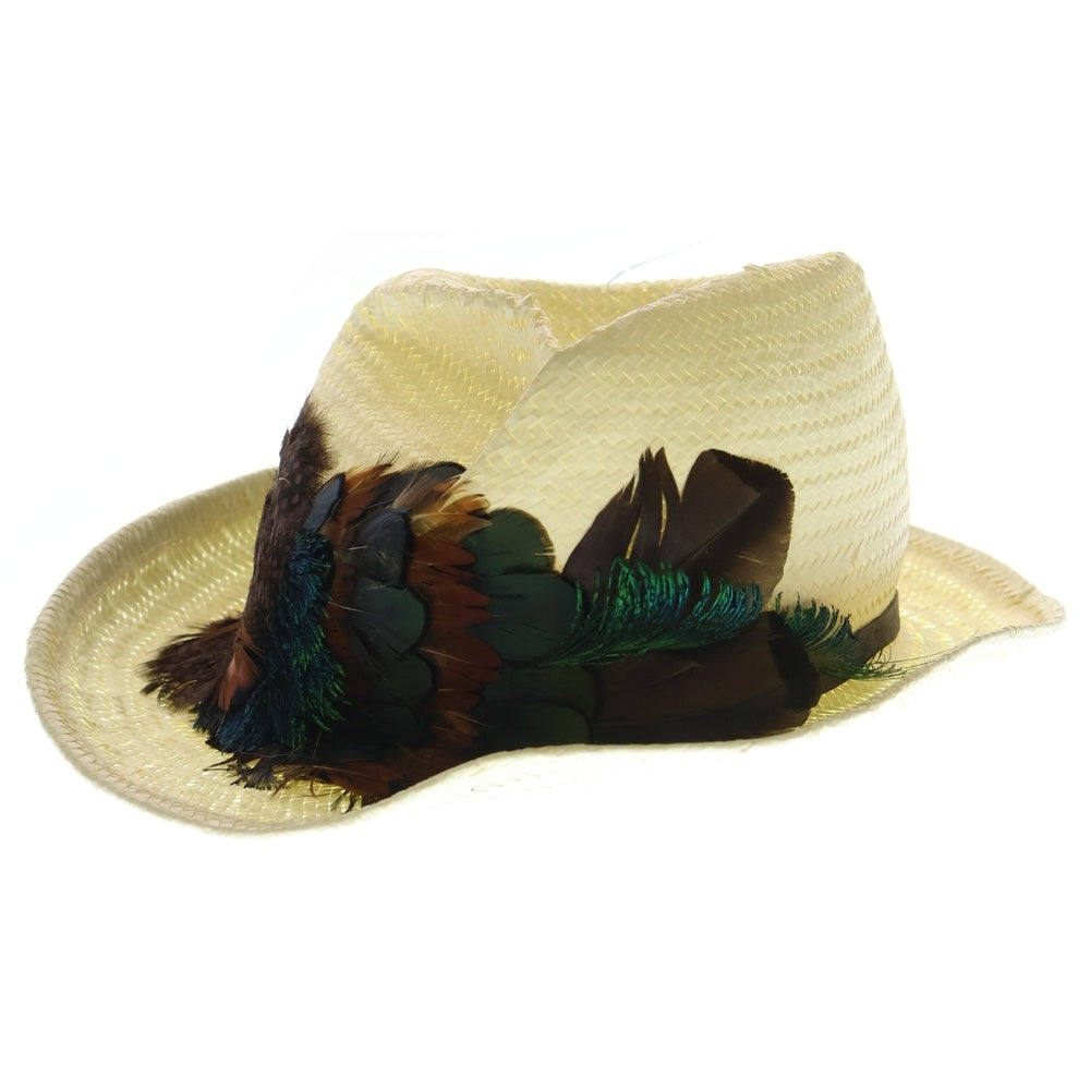 NO BRAND(ノーブランド) CHACHA'S HOUSE OF ILL REPUTE (チャチャズハウスオブイルリビュート) フェザー装飾 編み込み ハット 帽子 アイボリー