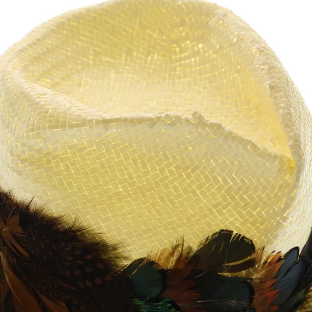 NO BRAND(ノーブランド) CHACHA'S HOUSE OF ILL REPUTE (チャチャズハウスオブイルリビュート) フェザー装飾 編み込み ハット 帽子 アイボリー