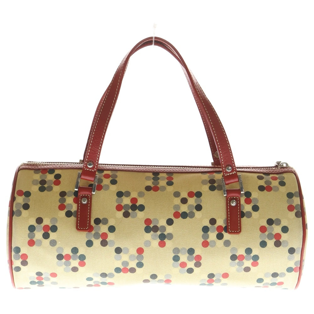 BURBERRY BLUE LABEL(バーバリーブルーレーベル) ドット柄 PVC レザー ミニ ボストンバッグ ベージュ/レッド レディース