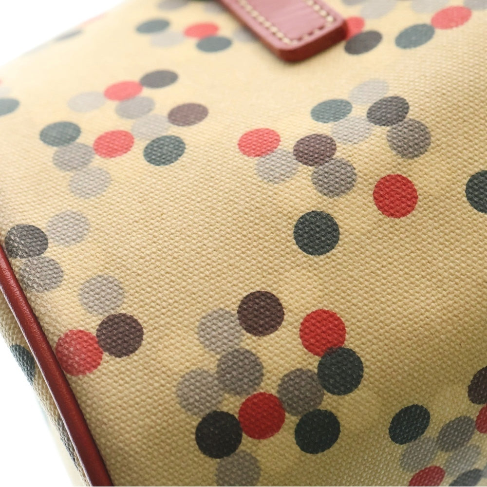 BURBERRY BLUE LABEL(バーバリーブルーレーベル) ドット柄 PVC レザー ミニ ボストンバッグ ベージュ/レッド レディース