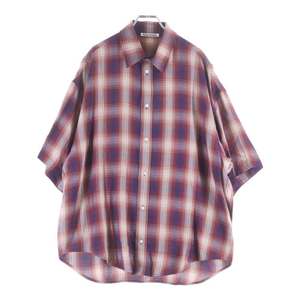 Acne Studios(アクネ ストゥディオズ) Button-up shirt オーバーサイズ チェック 半袖 シャツ レッド FN-UX-SHIR000063