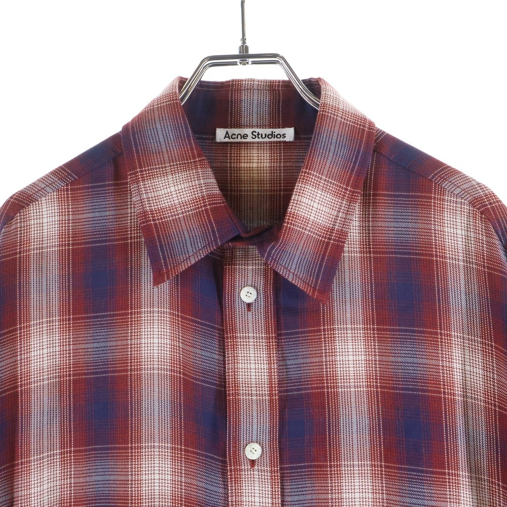 Acne Studios(アクネ ストゥディオズ) Button-up shirt オーバーサイズ チェック 半袖 シャツ レッド FN-UX-SHIR000063