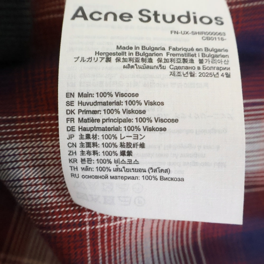 Acne Studios(アクネ ストゥディオズ) Button-up shirt オーバーサイズ チェック 半袖 シャツ レッド FN-UX-SHIR000063
