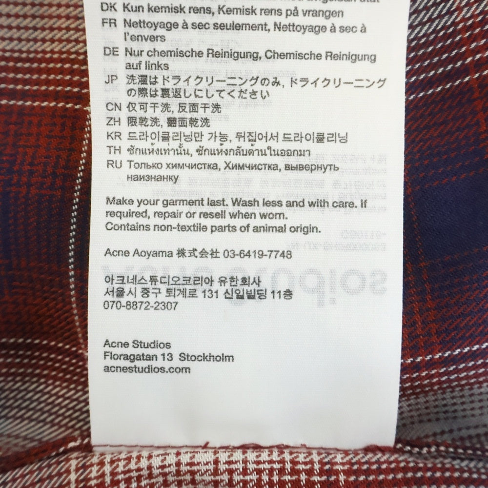 Acne Studios(アクネ ストゥディオズ) Button-up shirt オーバーサイズ チェック 半袖 シャツ レッド FN-UX-SHIR000063