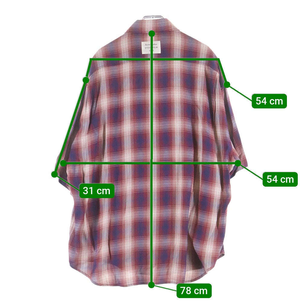 Acne Studios(アクネ ストゥディオズ) Button-up shirt オーバーサイズ チェック 半袖 シャツ レッド FN-UX-SHIR000063
