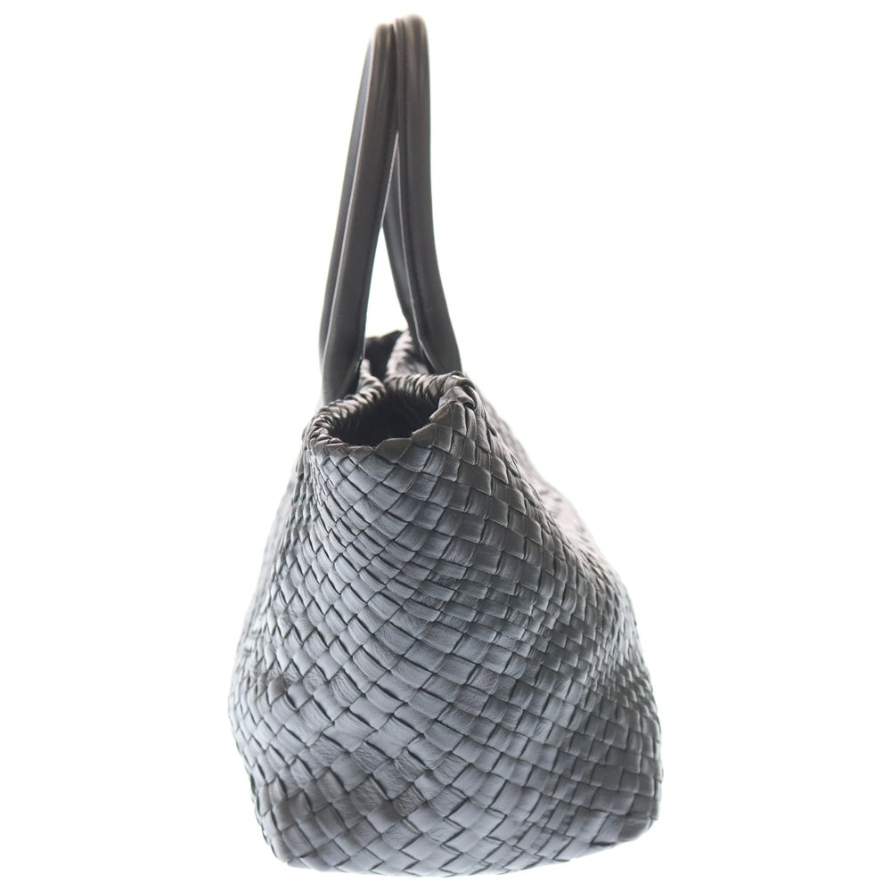 FALORNI(ファロルニ) 編み込み レザー イントレチャート ハンドバッグ トートバック ブラック レディース