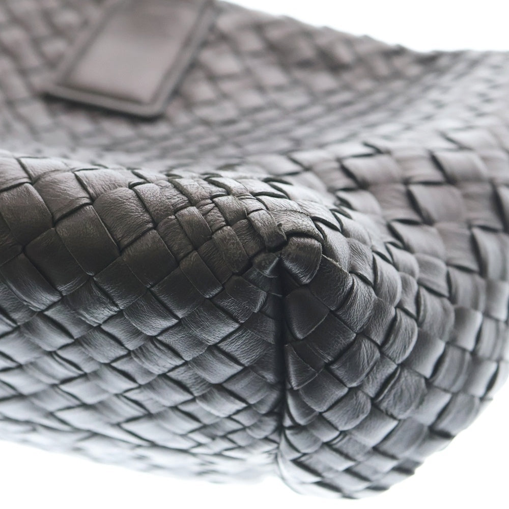 FALORNI(ファロルニ) 編み込み レザー イントレチャート ハンドバッグ トートバック ブラック レディース