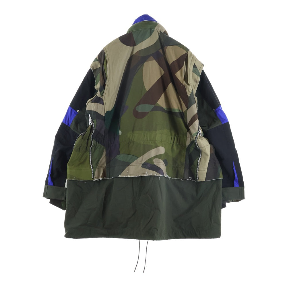 Sacai(サカイ) 21AW ×KAWS カウズ カモ柄 フーデッド ジップアップジャケット ブルゾン グリーン/ブルー 21-02561M