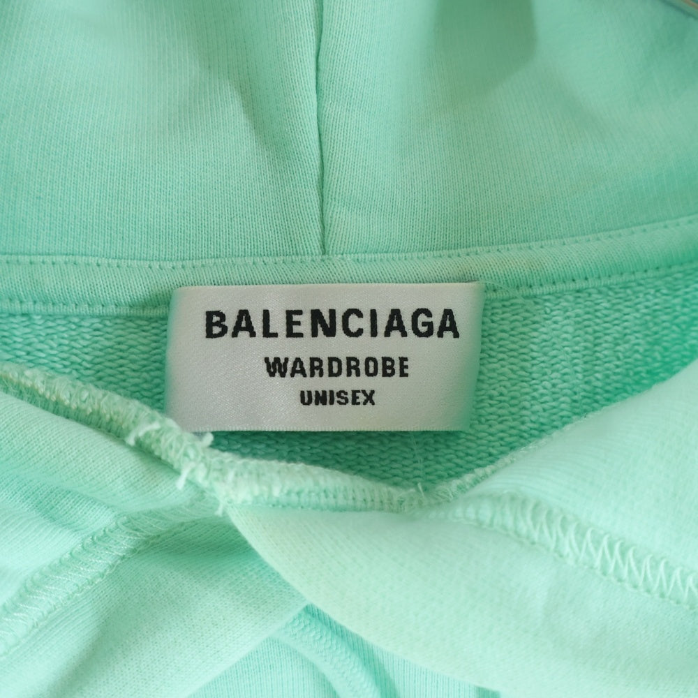 BALENCIAGA(バレンシアガ) 22SS カンガルーポケット ブロントバックエンブロイダリー プルオーバースウェットパーカー ミントグリーン 578135 TLVB8 3062