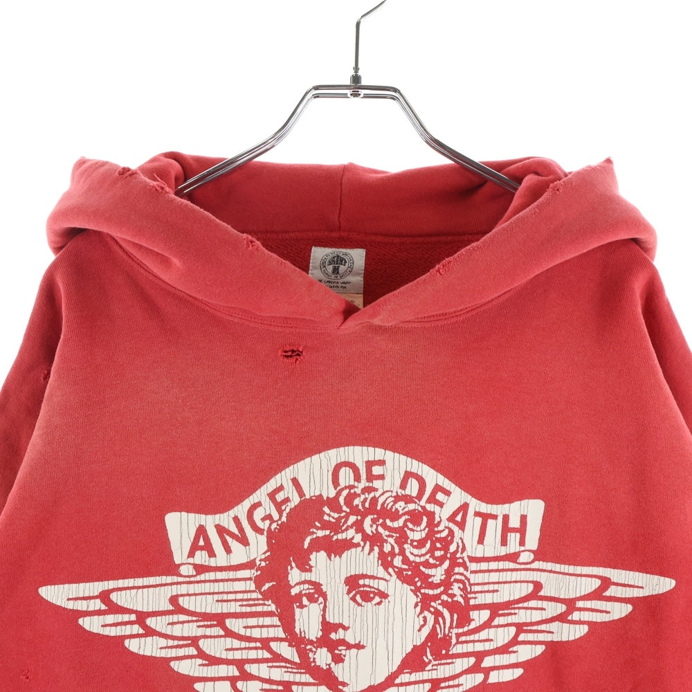 SAINT MICHAEL(セントマイケル) 22SS ANGEL HOODIE ヴィンテージ加工 エンジェルプリント プルオーバースウェットパーカー フーディー レッド SM-S22-0000-042