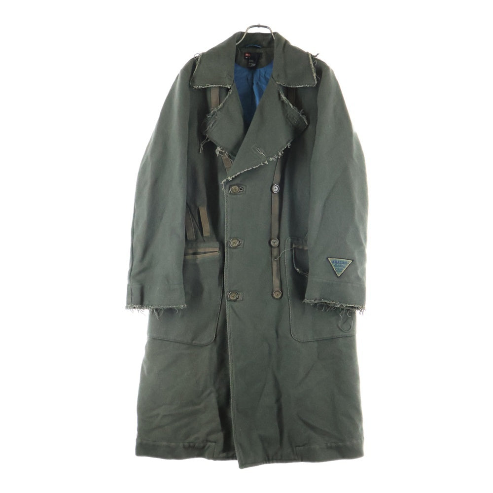 DIESEL(ディーゼル) 切りっぱなし 袖ワッペンデザイン ウール ダブルロングコート カーキ