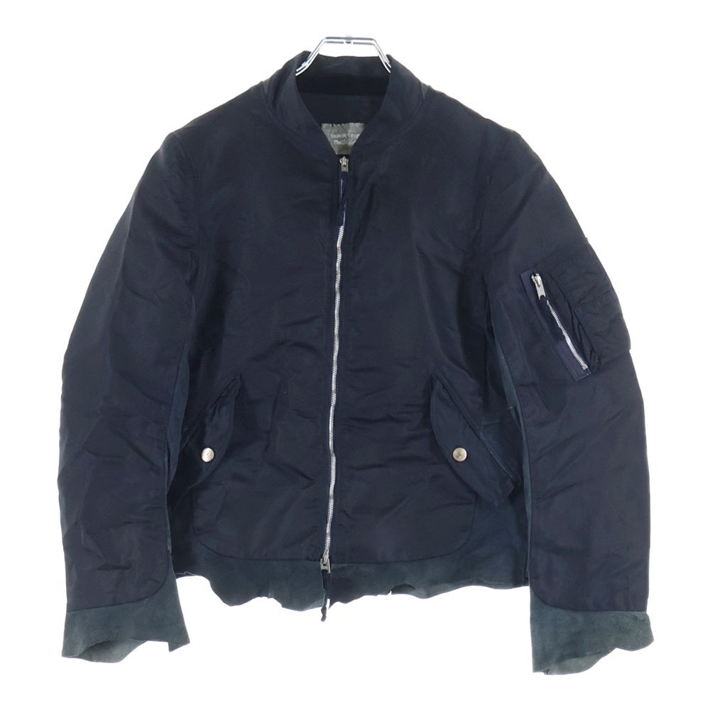 TAKAHIROMIYASHITA The SoloIst.(タカヒロミヤシタザソロイスト) 13SS レザー切り替え マルチポケット ジップアップ MA-1 ボンバージャケット ブラック 0552