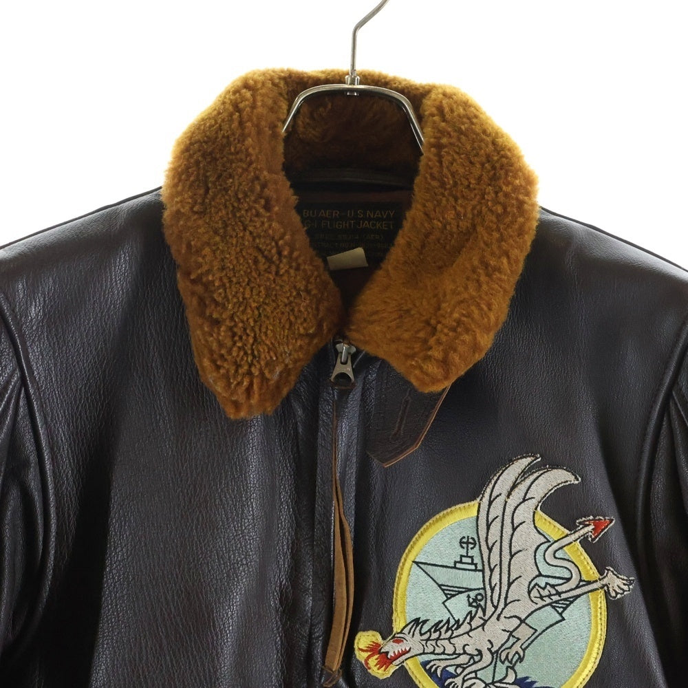 THE REAL McCOY'S(ザリアルマッコイ) G-1 FLIGHT JACKET ボアカラー ドラゴン刺繍 レザー フライトジャケット ブラウン