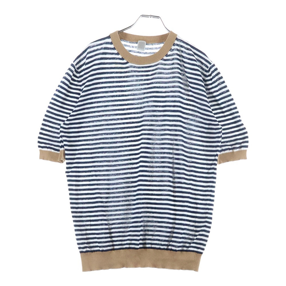 eleventy(イレブンティー) リネン ボーダーTシャツ ホワイト/ネイビー
