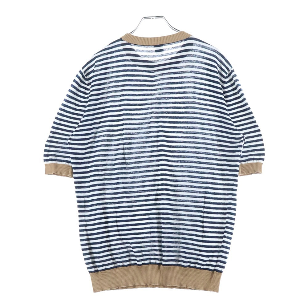 eleventy(イレブンティー) リネン ボーダーTシャツ ホワイト/ネイビー