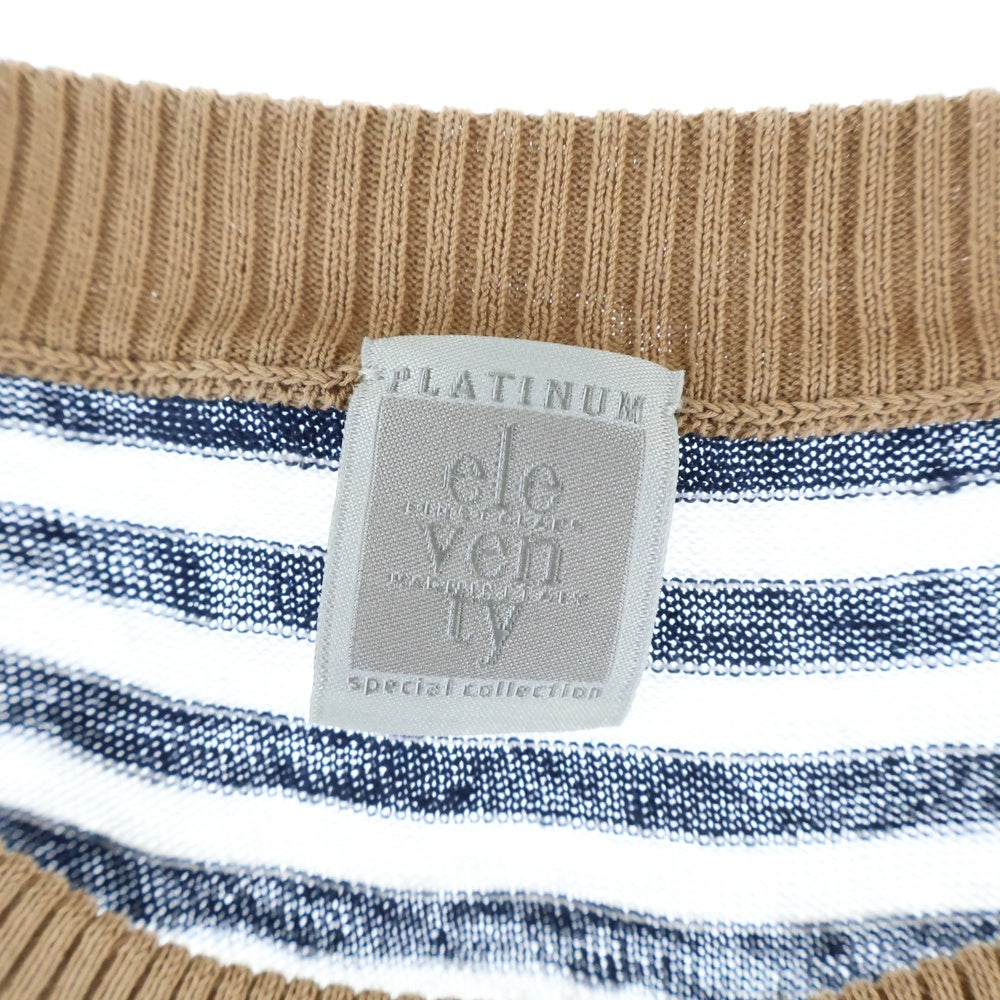 eleventy(イレブンティー) リネン ボーダーTシャツ ホワイト/ネイビー