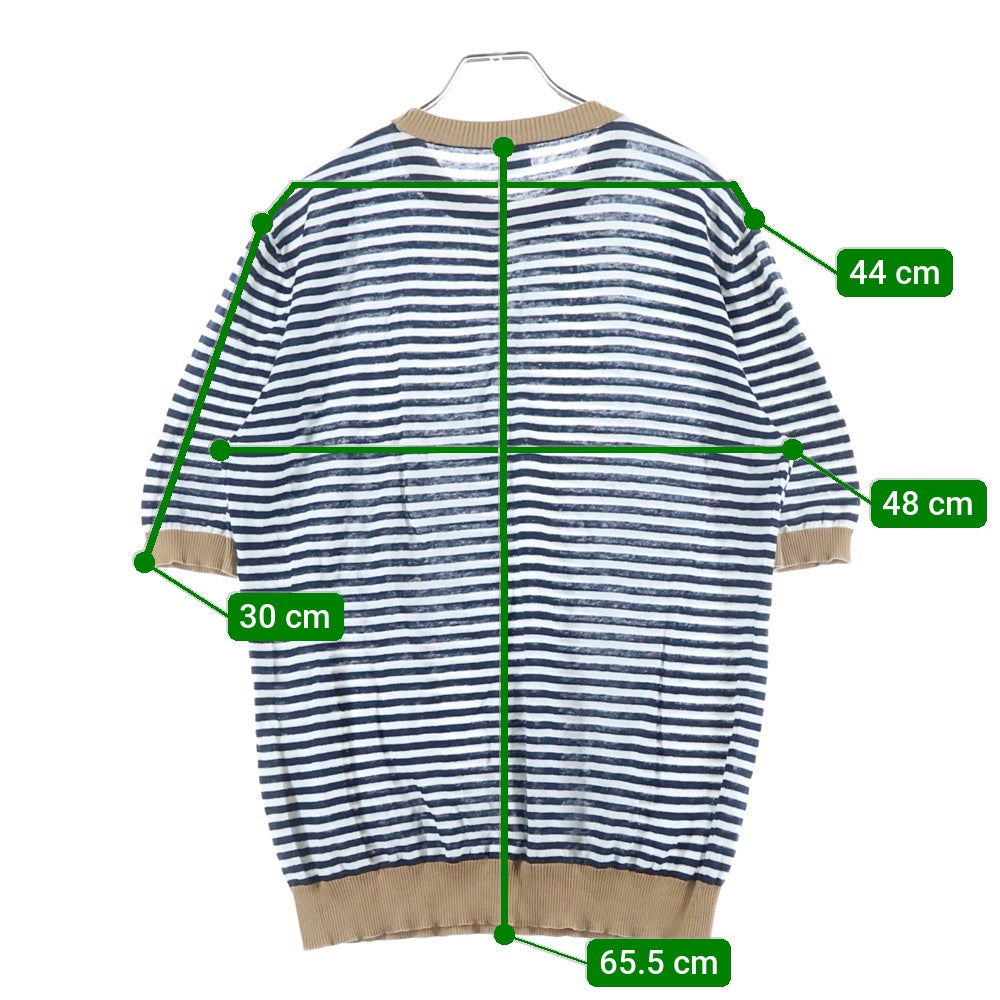 eleventy(イレブンティー) リネン ボーダーTシャツ ホワイト/ネイビー